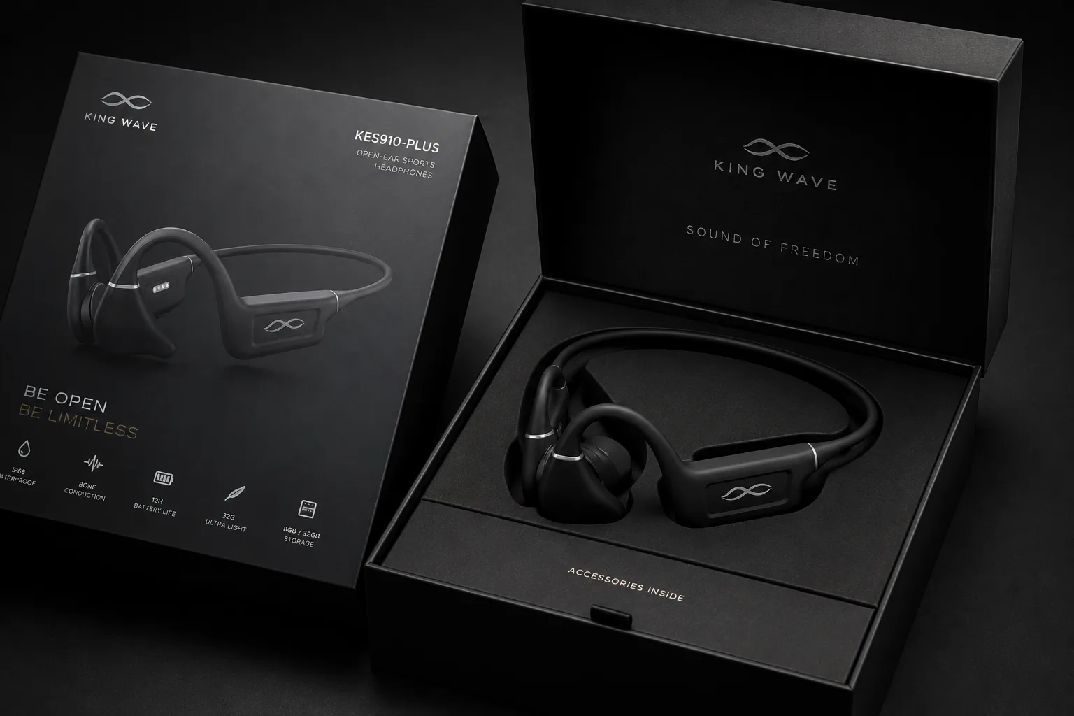 Close-up of the KING WAVE bone conduction transducer and titanium band